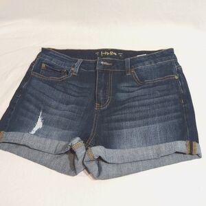 Indigo Rose Denim Jean Shorts High Waist Cuffed Hem Size 11 Waist 30